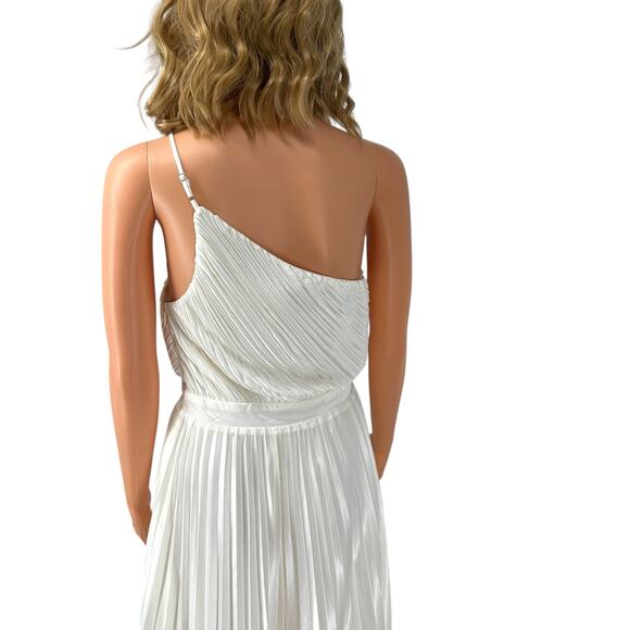 Lulus White One Shoulder Pleated Midi Dress M Grecian Formal Prom Wedding - Picture 6 of 9